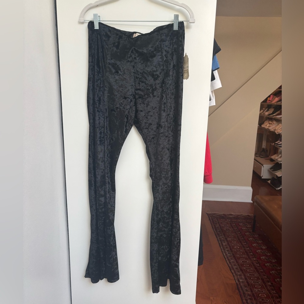 Altar'd State Black Crushed Velvet BootCut Trousers